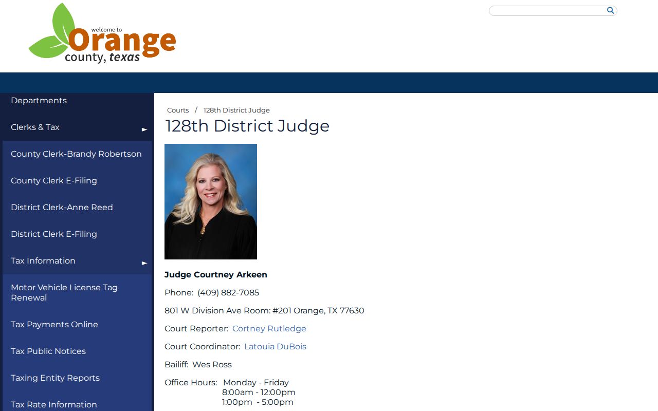 Orange County civil docket 128th District Court information