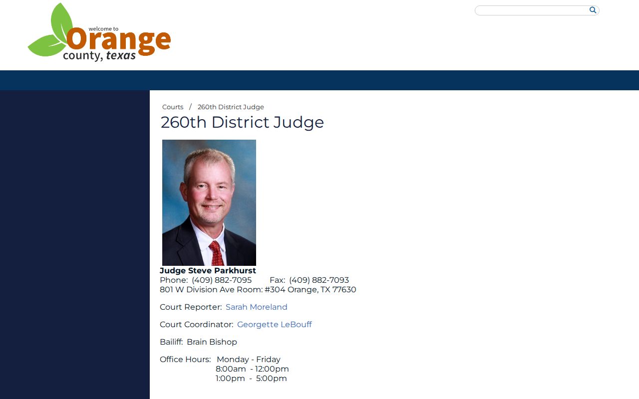 Orange County civil docket 260th District Court coordinator page