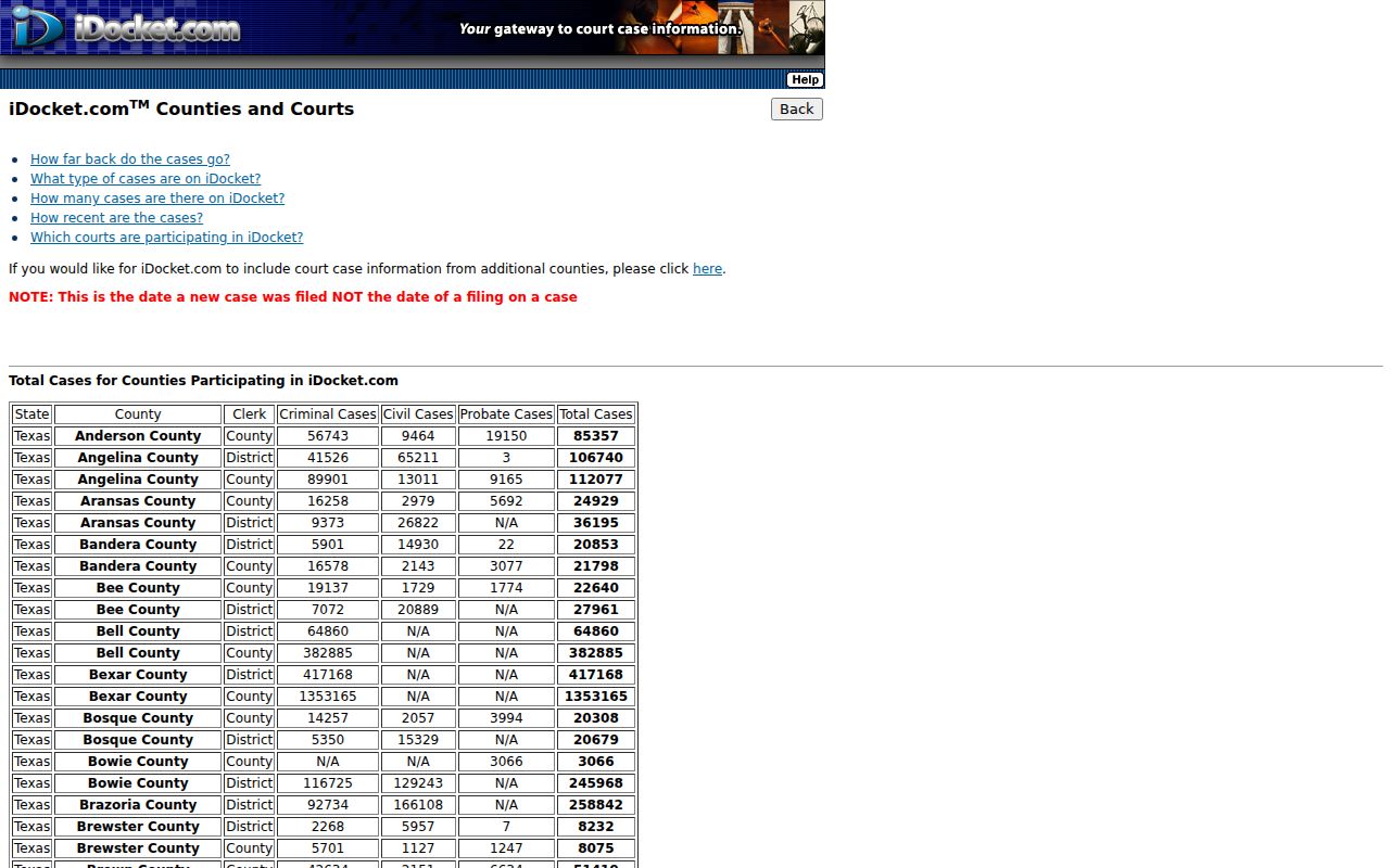 Orange County court calendar iDocket county entry