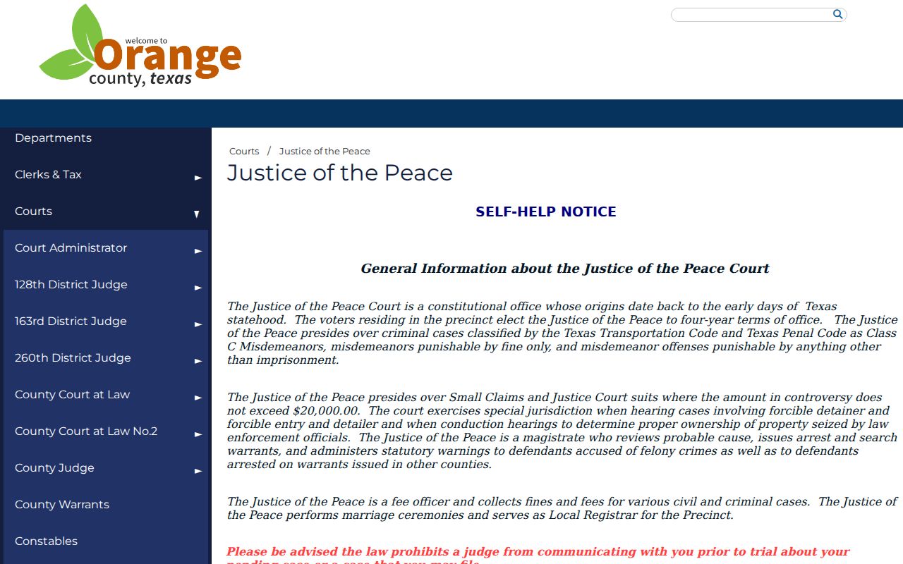 Orange County case search Justice of the Peace jurisdiction