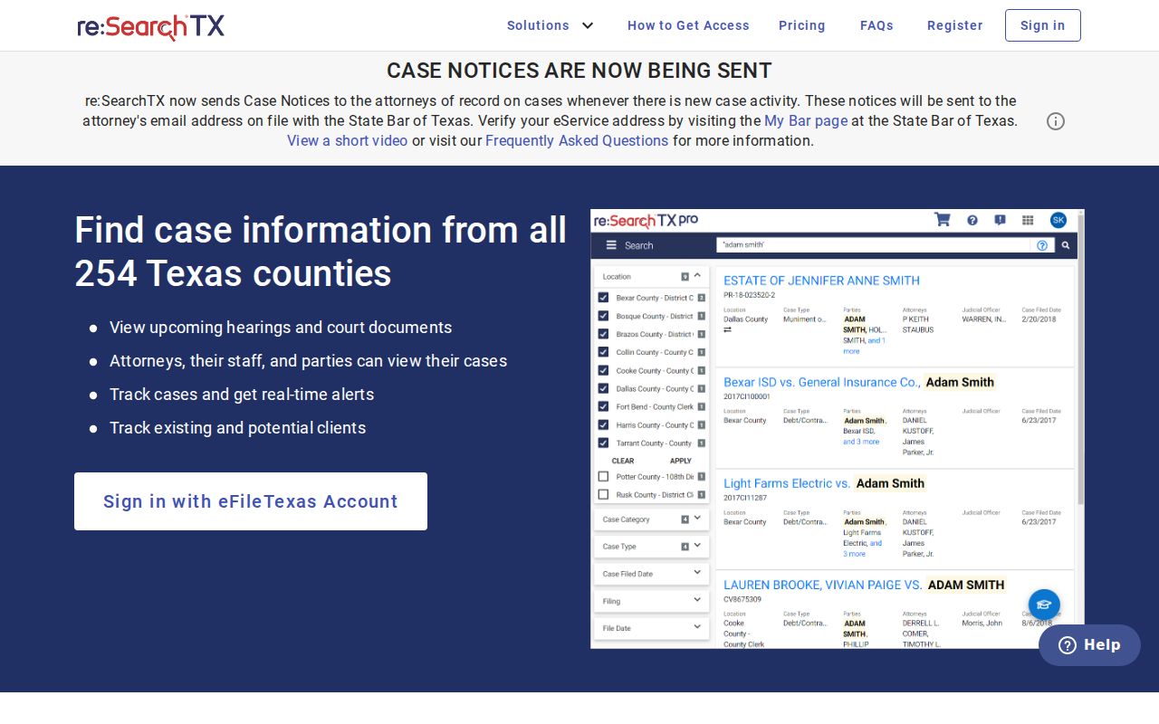 Orange County case search through re:SearchTX