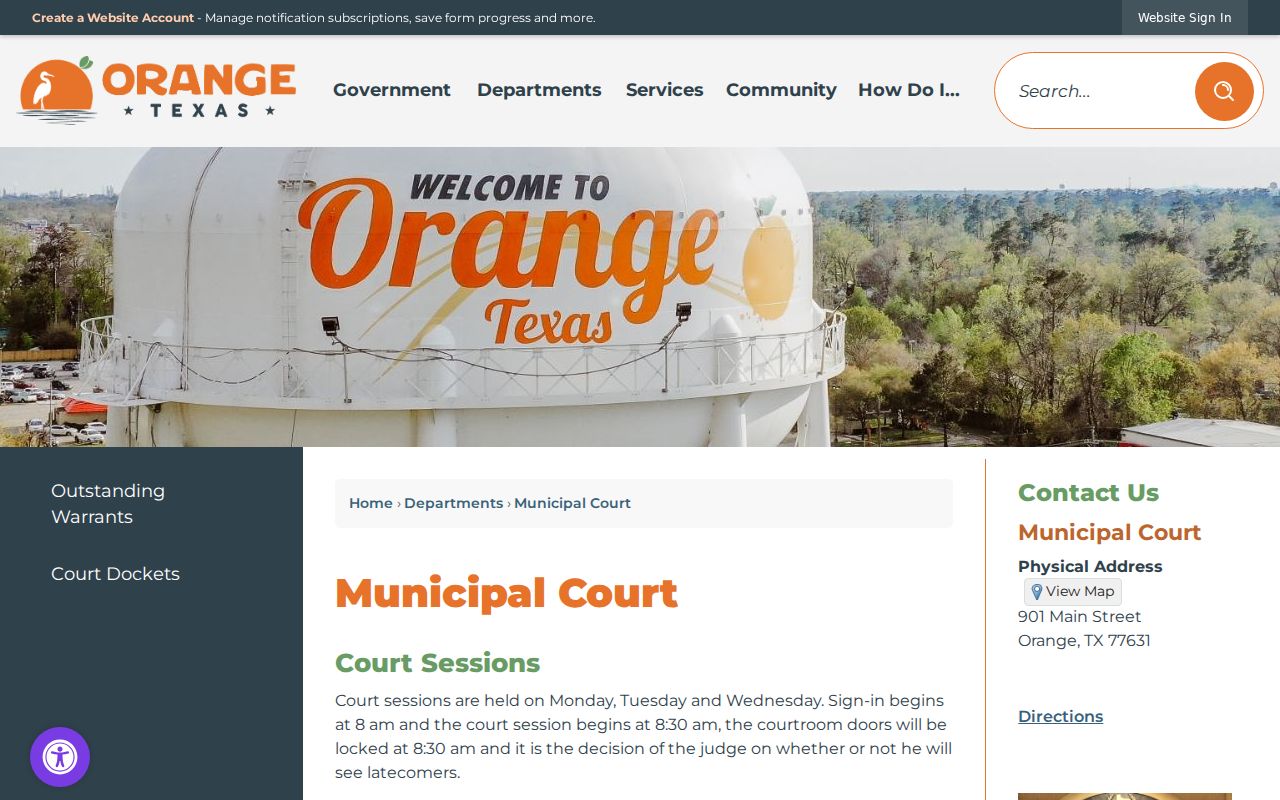 Orange Municipal Court sessions, appearance rules, and records information