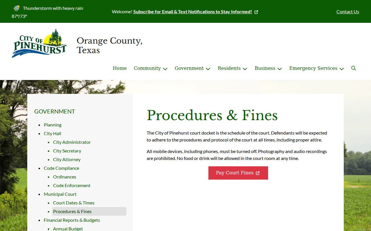 Pinehurst court docket and courtroom procedure page