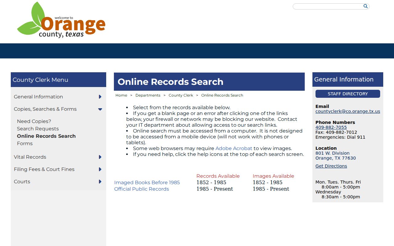 Orange County court docket County Clerk online record choices