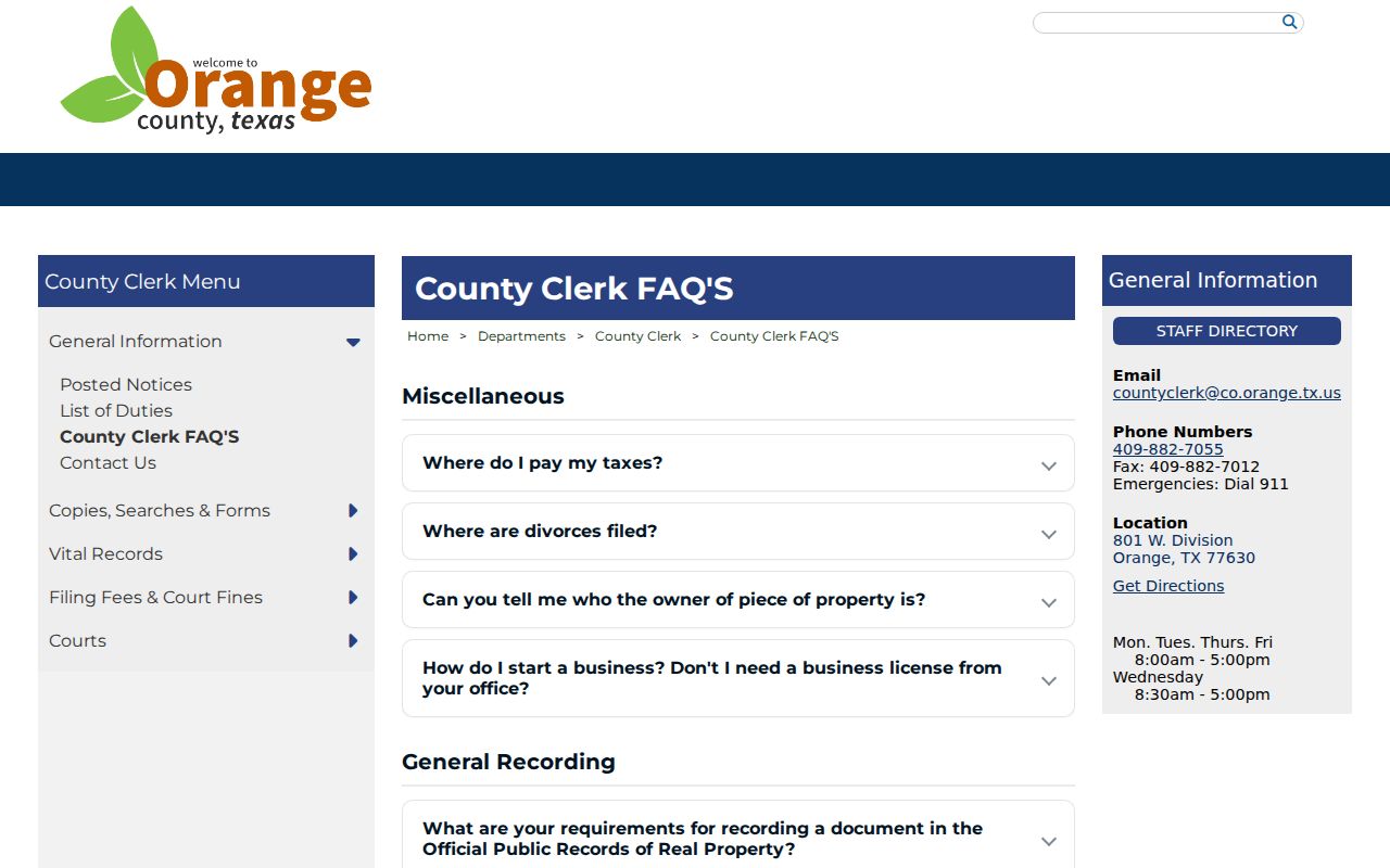 Orange County court docket copy and certification information